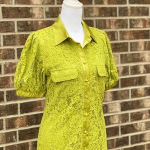 Lace Button-Up Mini Dress in Lime Green